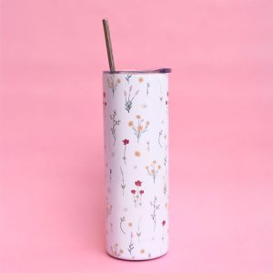 כוס תרמית עם קש פרחים