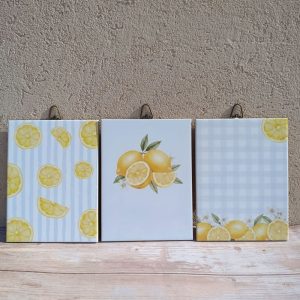 שלישיית תמונות לימונים על אריחי קרמיקה